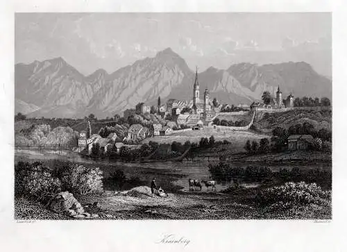 Slowenien: Krainberg, echter Stahlstich Haewood um 1850