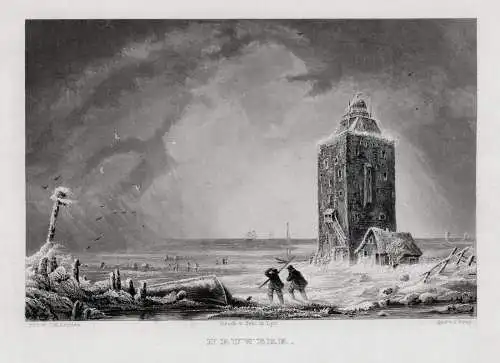 Insel Neuwerk. Leuchtturm. Originaler Stahlstich um 1845