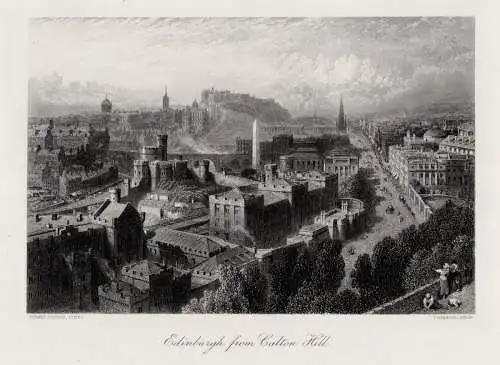 Großbritannien: Edinburgh vom Calton Hill. Echter Stahlstich um 1875