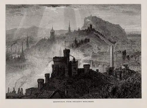 Großbritannien: Edinburgh from Nelsons Monument. Holzstich um 1875
