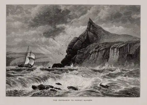 Großbritannien: Fowey, Cornwall. Einfahrt in den Hafen. Holzstich um 1875