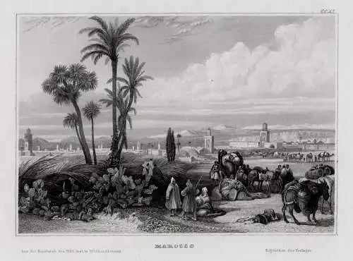 Marokko, Marrakesch, echter Stahlstich, BI um 1840