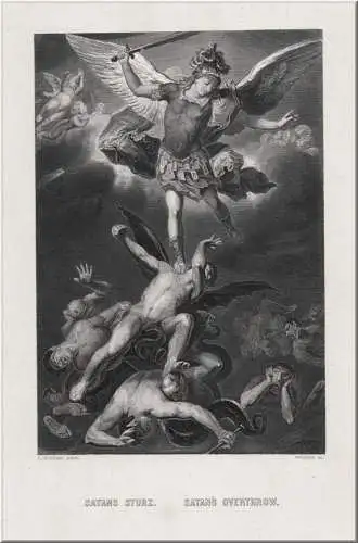 Mythologie. Satans Sturz Originaler Stahlstich um 1850