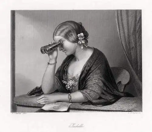 Frauen: Isabelle mit Opernglass. Originaler Stahlstich von Payne um 1850