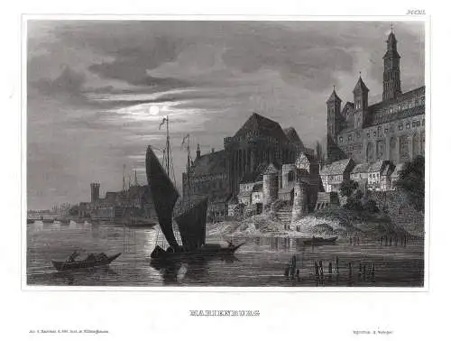 Marienburg Blick über die Nogat Original Stahlstich. Echter Stahlstich, BI um 1850