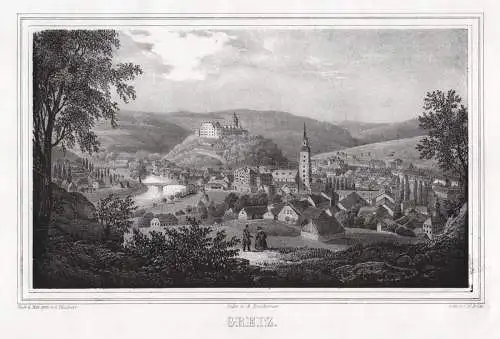 Greiz Gesamtansicht . Lithographie aus Saxonia um 1840