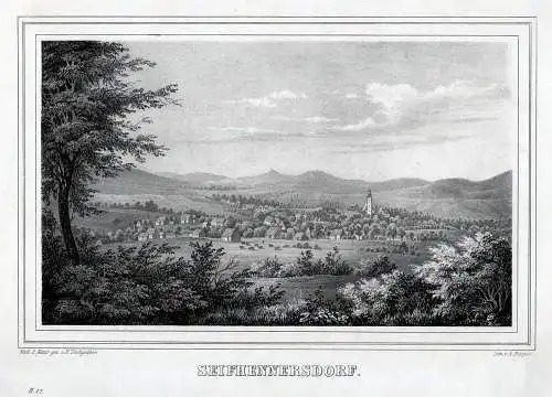 Seifhennersdorf, Gesamtansicht. Lithographie aus Saxonia um 1840