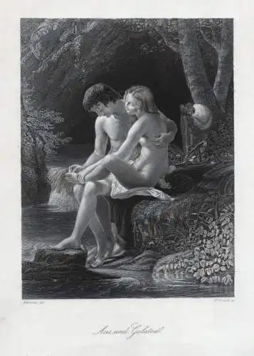 Erotik: Acis und Galatea. Originaler Stahlstich n. Hersent um 1850