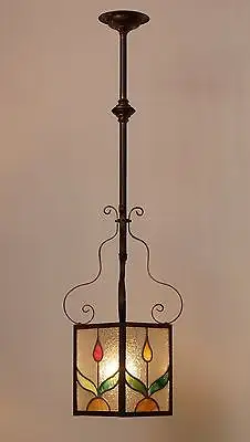 Wunderschöne original Jugendstil Deckenleuchte Flurlampe Bleiverglasung 1900 0