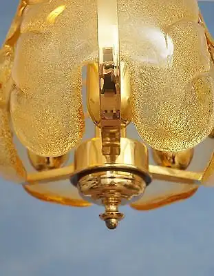 70er Jahre Flurlampe Deckenleuchte Hängelampe Honigfarben Laterne Messing