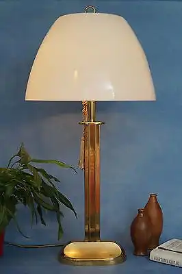 Retro sehr große Art Deco Salonlampe Tischleuchte Sixties Opalglas 74 cm Messing