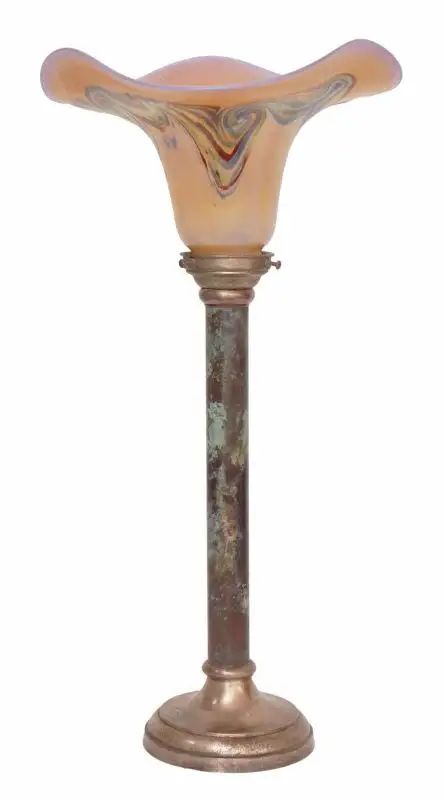 Unikat Jugendstil Lampe Tischleuchte irisierendes Design Glas um 1920 Sammler 0