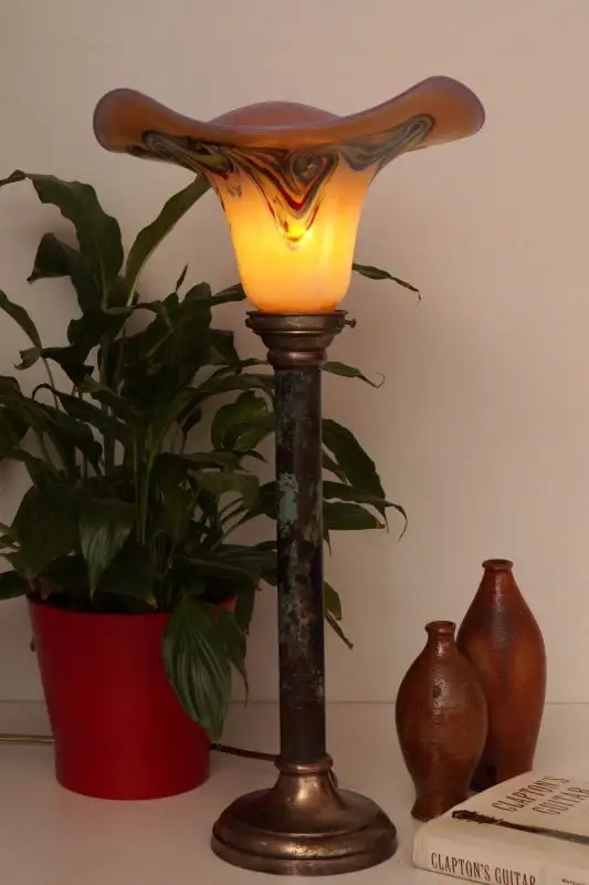 Unikat Jugendstil Lampe Tischleuchte irisierendes Design Glas um 1920 Sammler 1