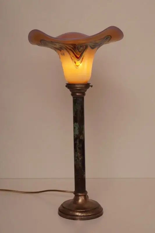 Unikat Jugendstil Lampe Tischleuchte irisierendes Design Glas um 1920 Sammler 2