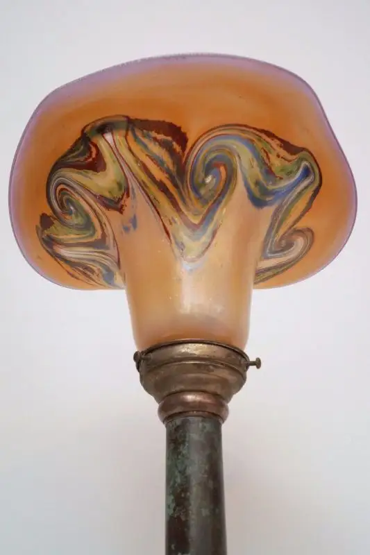 Unikat Jugendstil Lampe Tischleuchte irisierendes Design Glas um 1920 Sammler 5