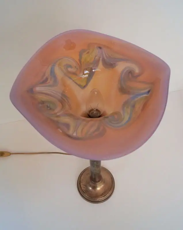 Unikat Jugendstil Lampe Tischleuchte irisierendes Design Glas um 1920 Sammler 6