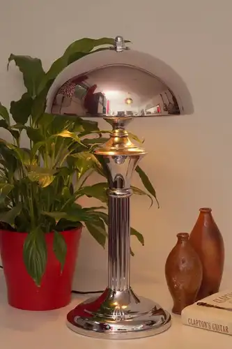 Art Déco Bauhaus Tischleuchte Chrom Unikat Retro Bankerlampe Schreibtischlampe