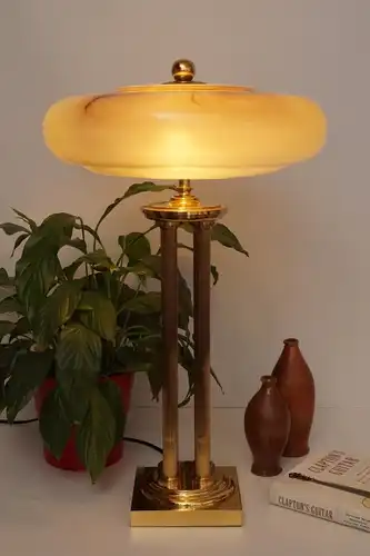 Bankerleuchte Unikat Art Déco Tischlampe Schreibtischlampe "ALPHA" Opalglas 1930