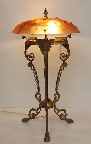 UNIKAT riesige Jugendstil Prunkleuchte "ÉCRAN D'OR" Messinglampe 70cm Frankreich