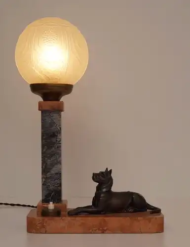 Original Art Nouveau Tischlampe "CHIEN DE LUNE" Lampe Art Déco Paris 1940 Marmor