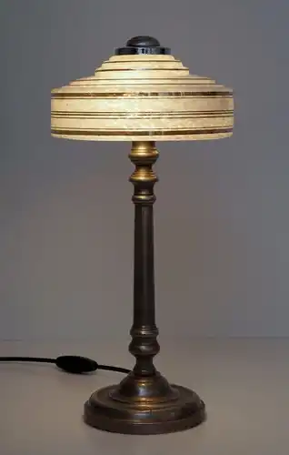 Original Art Deco Bankerlampe Bankerleuchte "SILVER STRIPES" 1930 Lampe antik