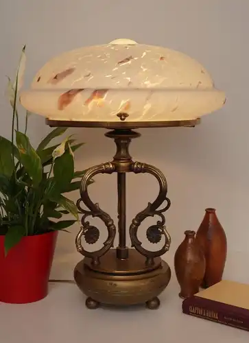 Prachtvolle unikate Jugendstil Tischleuchte "TROIS PILIERS" Lampe Messinglampe