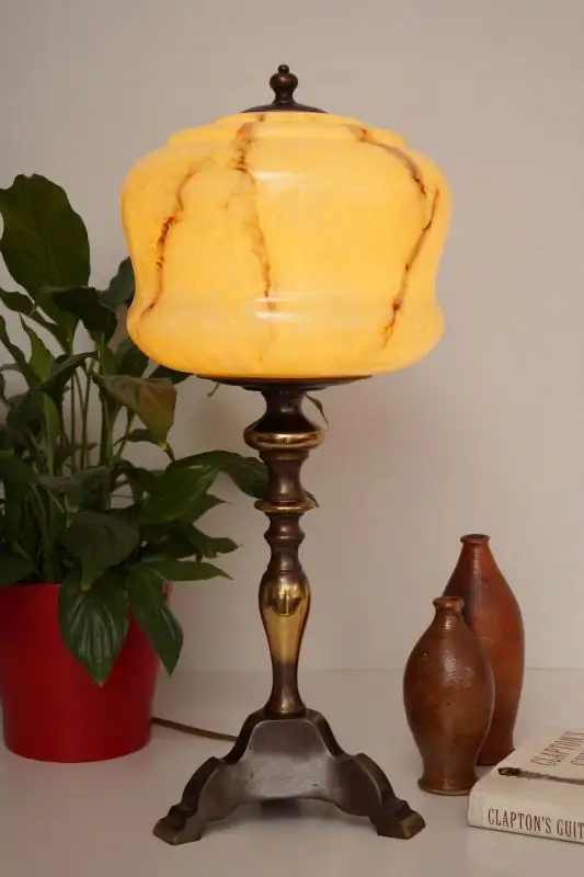 Wunderschöne original Jugendstil Schreibtischlampe Tischleuchte Messing um 1920 1