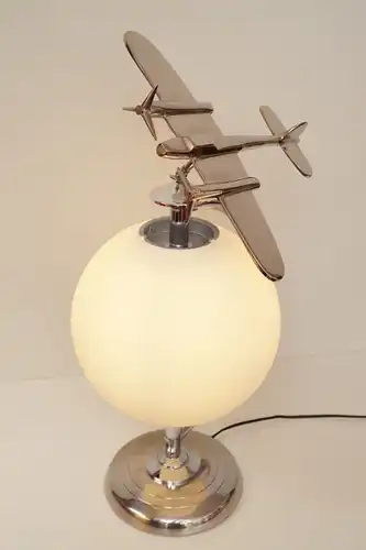 Weltweites Unikat Art Deco Bauhaus Tischlampe "THE SILVER PLANE" Chrom Leuchte