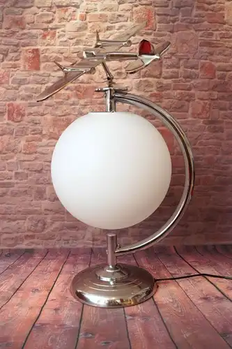 Weltweites Unikat Art Deco Bauhaus Tischlampe "THE SILVER PLANE" Chrom Leuchte