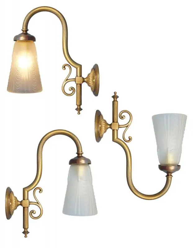 3 Stk. Unikate Jugendstil Wandleuchte Messing Wandlampe Fischer Leuchte 0