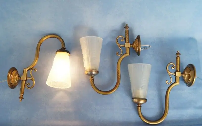 3 Stk. Unikate Jugendstil Wandleuchte Messing Wandlampe Fischer Leuchte 8