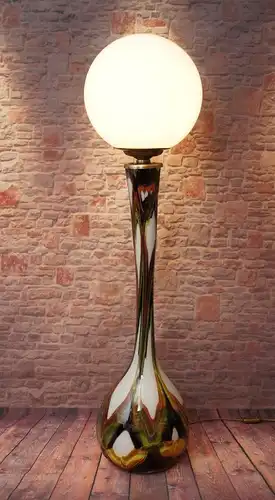 Unikat riesige 70er Jahre Retro Design Stehlampe Glas mundgeblasen 113 cm Opal