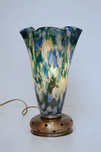 Wunderschönes Unikat Pokalleuchte Tischlampe "BLUE LILLE" Glas Lampe