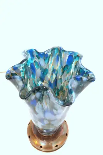 Wunderschönes Unikat Pokalleuchte Tischlampe "BLUE LILLE" Glas Lampe
