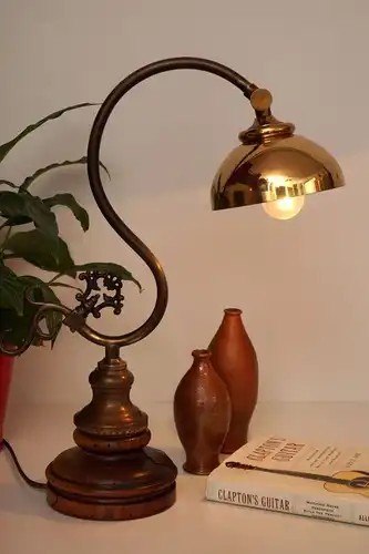 Tolles Einzelstück Jugendstil Landhaus Schreibtischleuchte Tischlampe Messing