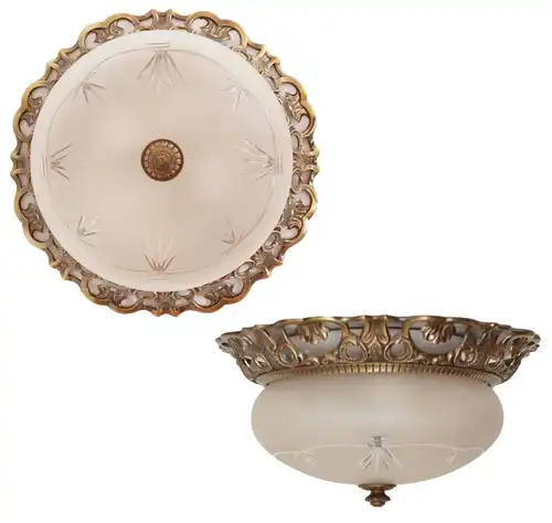 Jugendstil Plafoniere Deckenlampe Wandleuchte Plafonier Messing ätzmattiert