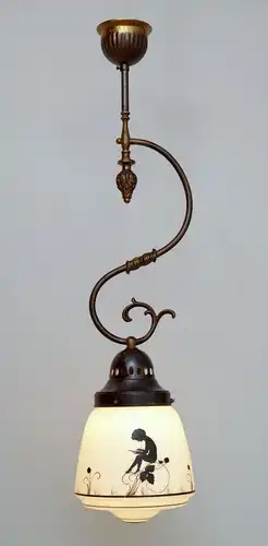 Original Jugendstil Hängeleuchte Scherenschnitt 1910 Messinglampe Deckenlampe