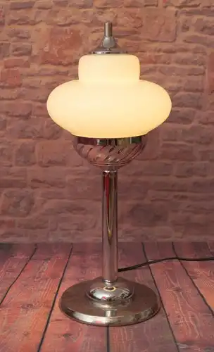Unikat Bauhaus Design Tischlampe "WHITE ECLIPSE" Chrom Art Déco Lampe