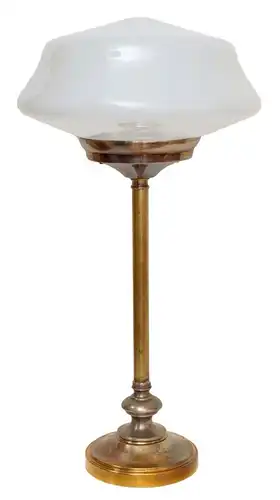 Unikate Art Déco Salonlampe Tischlampe Schreibtischlampe Opalglas Messingleuchte