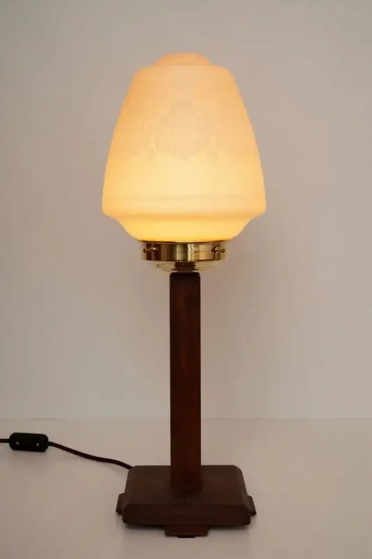 Sehr seltene original Art Déco Schreibtischlampe um 1930 Holz rosé 1