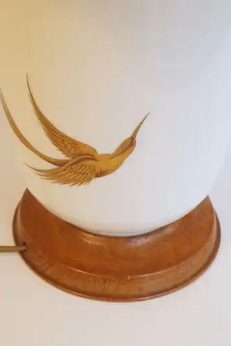 Riesige Keramik Landhaus Tischlampe "HÉRON D'OR" handgemalt Keramik 70er Jahre