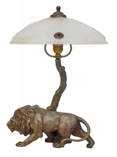 Sehr edle original französische Art Déco Schreibtischlampe "LION D'ARGENT" Löwe
