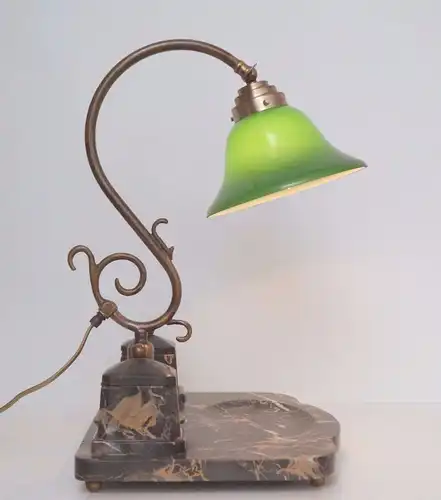 Unikat Art Nouveau Bankerlampe Marmor Bankerleuchte Messing Schreibtischlampe
