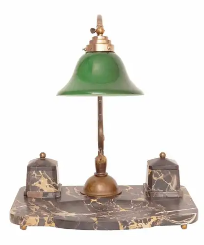 Unikat Art Nouveau Bankerlampe Marmor Bankerleuchte Messing Schreibtischlampe