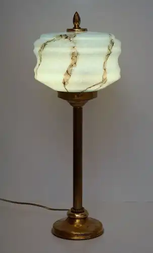 Prachtvolle original Art Déco Tischleuchte "BLUE MARBLE" um 1930 Messing Lampe