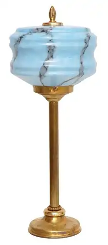 Prachtvolle original Art Déco Tischleuchte "BLUE MARBLE" um 1930 Messing Lampe
