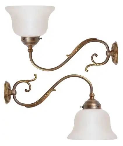 Tolle original Jugendstil Messinglampe Wandlampen Wandleuchte Opalglas 1920