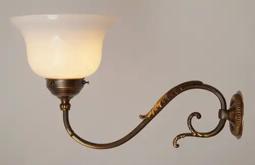 Tolle original Jugendstil Messinglampe Wandlampen Wandleuchte Opalglas 1920