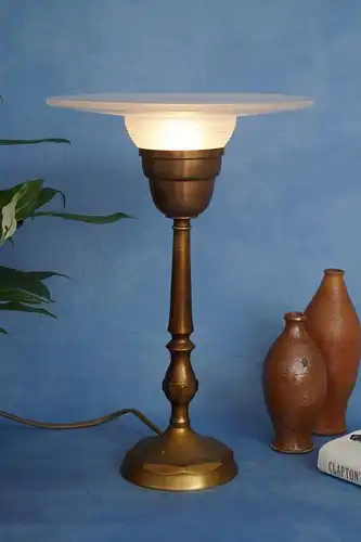 Sehr elegante original französische Art Déco Tischleuchte Lampe Leuchte Messing