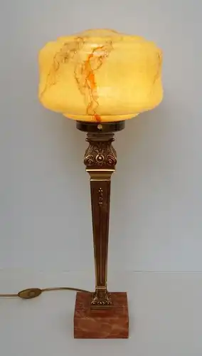 Große unikate Art Déco Tischlampe Messinglampe Schreibtischleuchte Marmor